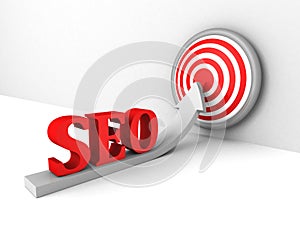 Seo concept with growing arrow to success target