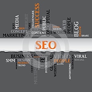 SEO concept related words in tag cloud