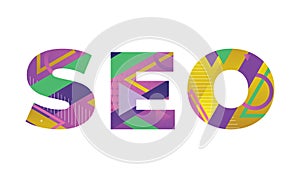 SEO Concept Retro Colorful Word Art Illustration