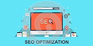 Seo concept - website seo strategy. Flat design web banner. photo