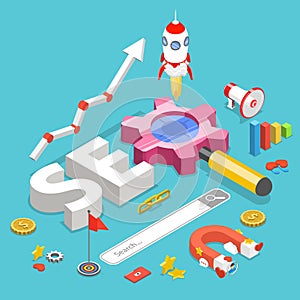 SEO flat isometric vector concept.