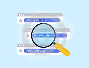 SEO-friendly domain name concept. Domain SEO optimizes website names for search engines and users, focusing on short photo