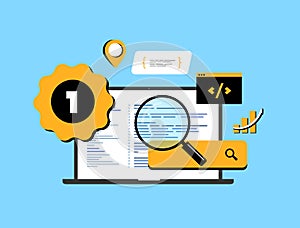 SEO-friendly website vector illustration. Seo friendly code writing and web design principles. Search engine optimized photo