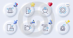 Seo gear, Honeymoon cruise and Report line icons. For web app, printing. Vector