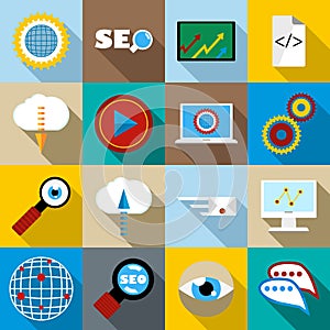 SEO icons set, flat style