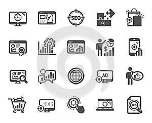 Seo icons. Set of Increase sales, Business strategy and Website optimization. Vector