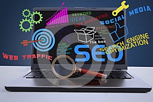 SEO internet concept on laptop