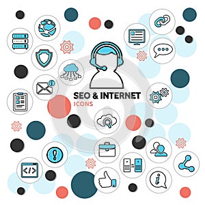 Seo and internet line icons set