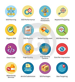 SEO & Internet Marketing Flat Icons Set 4 - Bubble