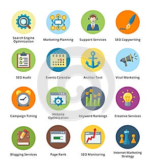 SEO & Internet Marketing Flat Icons Set 5 - Bubble