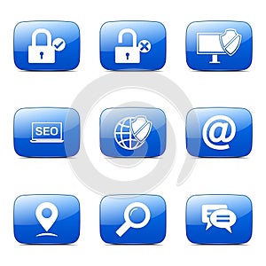 SEO Internet Sign Square Vector Blue Icon Design