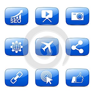 SEO Internet Sign Square Vector Blue Icon Set 1