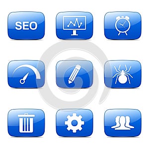 SEO Internet Sign Square Vector Blue Icon Set 8