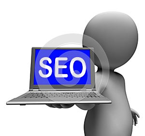 Seo Laptop Character Shows Search Engine Optimization Websites