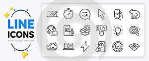 Seo laptop, Energy and Buying line icons. For web app. Vector