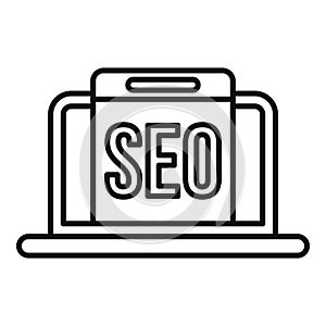 Seo laptop engine icon outline vector. Boost market