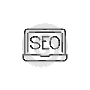 SEO laptop screen line icon