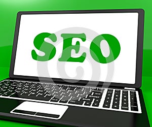 Seo On Laptop Shows Search Engine Optimization On Internet