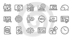 Seo line icons. Increase sales, Business strategy and Search optimization. Linear icon set. Vector