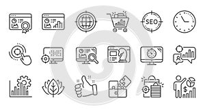 Seo line icons. Increase sales, Business strategy and Search optimization. Linear icon set. Vector
