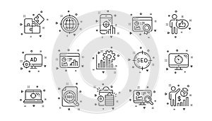 Seo line icons. Increase sales, Business strategy and Search optimization. Linear icon set. Vector
