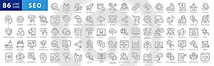 SEO line icons set. Search Engine Optimization symbol collection.