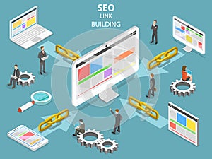 SEO link building flat isometric vector concept. photo