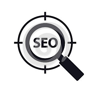 SEO magnifying glass crosshair search engine optimization icon