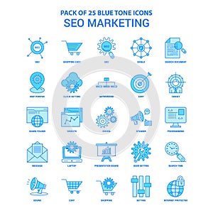 SEO Marketing Blue Tone Icon Pack - 25 Icon Sets