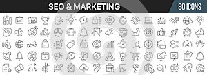 Seo and marketing line icons collection. Big UI icon set in a flat design. Thin outline icons pack. Vector illustration EPS10