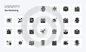 25 Seo Marketing Solid Glyph icon pack. Vector icons illustration
