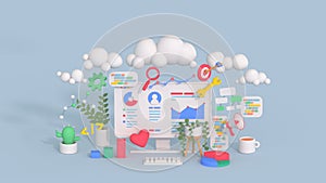 SEO marketing and web analytics concept 3D render illustration