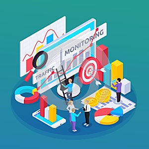 SEO Monitoring Isometric Composition