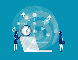 SEO optimization. Concept business vector illustration, Technology, Searching and Analysis, Development