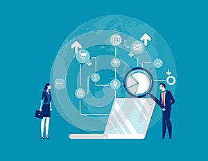 SEO optimization. Concept business vector illustration, Technology, Searching and Analysis, Development