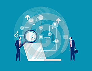 SEO optimization. Concept business vector illustration, Technology, Searching and Analysis, Development