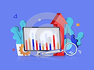 Seo optimization concept 3D illustration. Icon composition