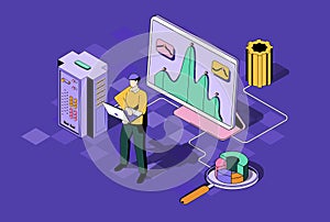 Seo optimization concept in 3d isometric design. Vector illustration
