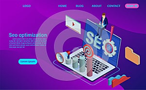 Seo optimization concept. Search engine landing page template