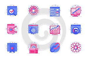 Seo optimization concept web flat color icons with shadow set