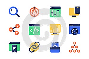 Seo optimization concept of web icons set in simple flat design.
