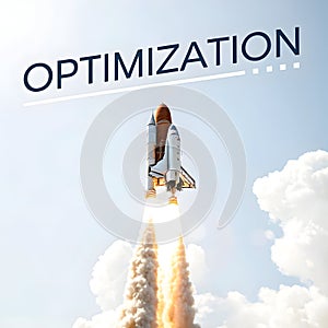 SEO optimization icon with flying rocket