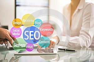 SEO Optimization of an internet website concept on white background
