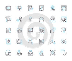 SEO optimization linear icons set. Keywords, Analytics, Content, Backlinks, Ranking, Meta-tags, Algorithm line vector