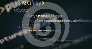 SEO optimization. Modern tech. PHP syntax highlighted. Writing programming functions on laptop. Big data and Internet of things