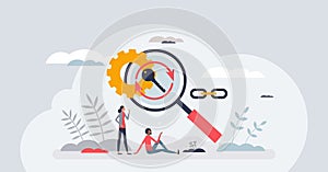 SEO optimization and search engine effective development tiny person concept