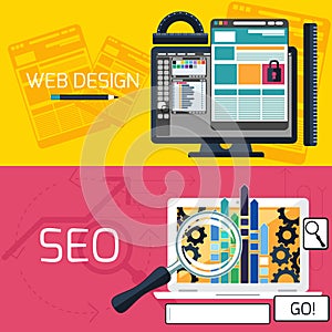 SEO optimization and web design banners