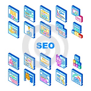 seo optimize search rank icons set vector