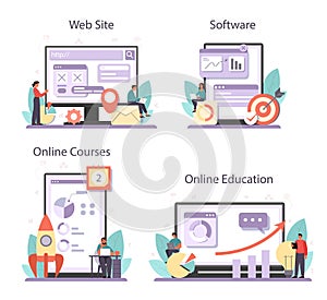 SEO optimizer online service or platform set. Idea of search engine