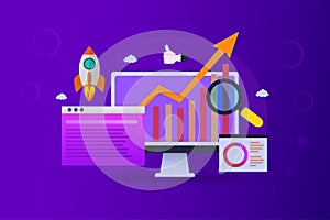 Seo ranking growth digital marketing analysis on a purple background